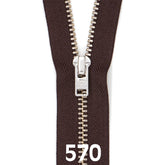 Broekrits metaal | zilver fijn | 15 cm | YKK | 570 donker bruin Rits RITS - BROEK - SILVER - 4.5 - 15CM - 570 - DARK - BROWN